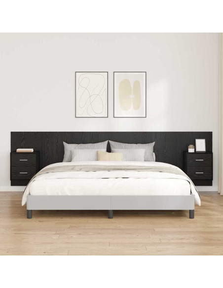 Testata con Comodino 3 pcs Rovere Nero Legno multistrato