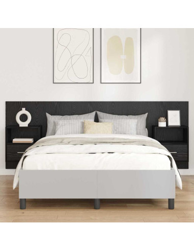 Testata con Comodino 3 pcs Rovere Nero Legno multistrato