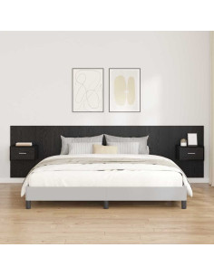 Testata con Comodino 3 pcs Rovere Nero Legno multistrato