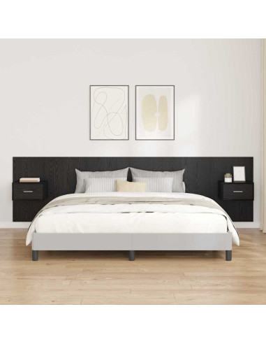 Testata con Comodino 3 pcs Rovere Nero Legno multistrato