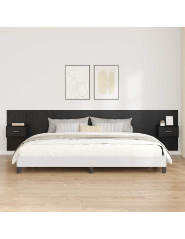 Testata con Comodino 3 pcs Rovere Nero Legno multistrato