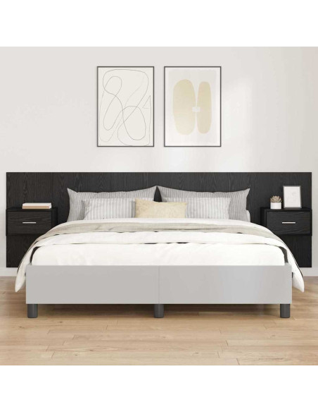 Testata con Comodino 3 pcs Rovere Nero Legno multistrato