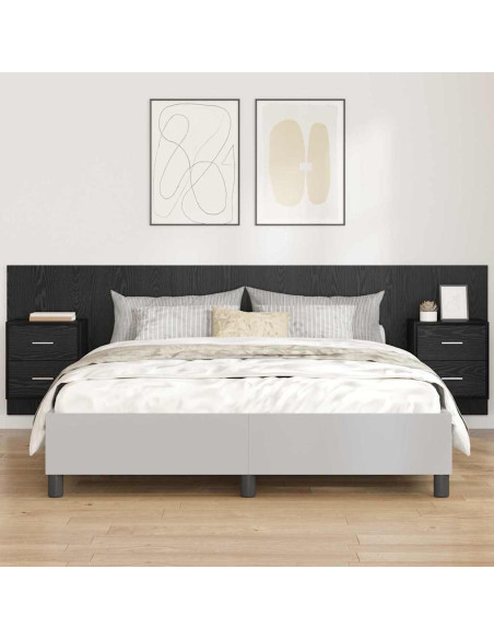 Testata con Comodino 3 pcs Rovere Nero Legno multistrato