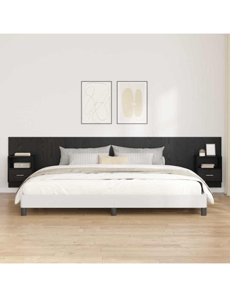 Testata con Comodino 3 pcs Rovere Nero Legno multistrato