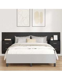 Testata con Comodino 3 pcs Rovere Nero Legno multistrato