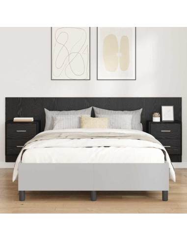 Testata con Comodino 3 pcs Rovere Nero Legno multistrato