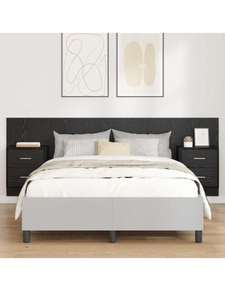 Testata con Comodino 3 pcs Rovere Nero Legno multistrato