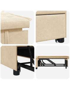 Divano Letto Estraibile Crema 194 x 67 x 82 cm Microfibra