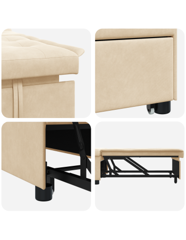 Divano Letto Estraibile Crema 194 x 67 x 82 cm Microfibra