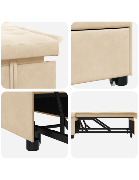 Divano Letto Estraibile Crema 194 x 67 x 82 cm Microfibra