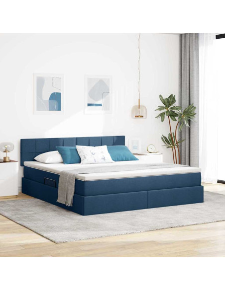 Letto con contenitore e LED con led Blu 180 x 200 cm Tessuto