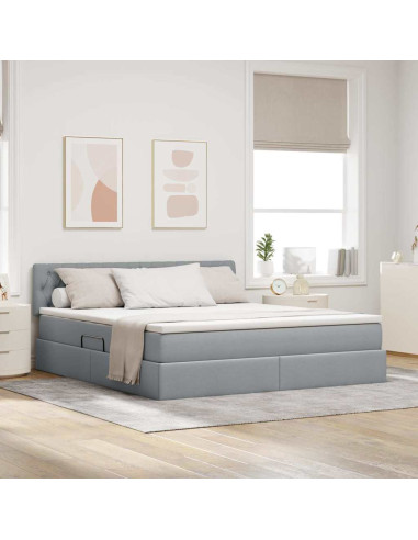 Letto con contenitore e LED Grigio chiaro 160 x 200 cm Tessuto