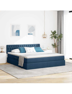 Letto con contenitore e LED con led Blu 160 x 200 cm Tessuto