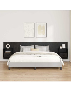 Testata con Comodino 3 pcs Rovere Nero Legno multistrato