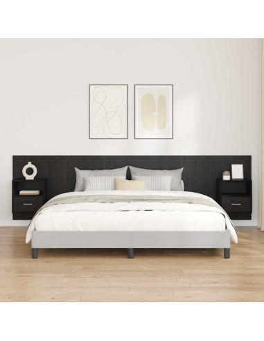 Testata con Comodino 3 pcs Rovere Nero Legno multistrato