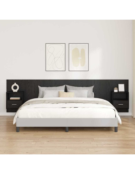 Testata con Comodino 3 pcs Rovere Nero Legno multistrato