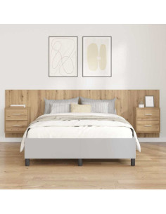 Testata con Comodino 3 pcs Rovere artigianale Legno multistrato