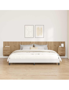 Testata con Comodino 3 pcs Rovere artigianale Legno multistrato