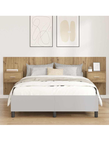 Testata con Comodino 3 pcs Rovere artigianale Legno multistrato