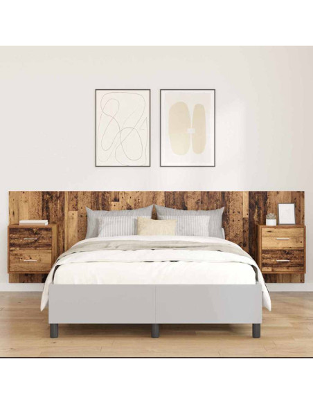 Testata con Comodino 3 pcs Legno vecchio Legno multistrato