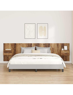 Testata con Comodino 3 pcs Legno vecchio Legno multistrato