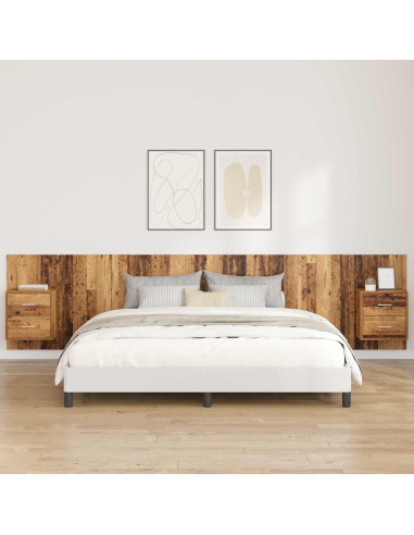 Testata con Comodino 3 pcs Legno vecchio Legno multistrato