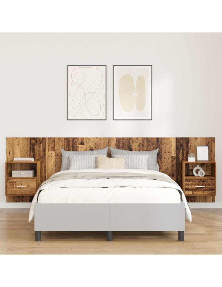 Testata con Comodino 3 pcs Legno vecchio Legno multistrato