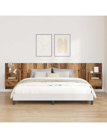 Testata con Comodino 3 pcs Legno vecchio Legno multistrato