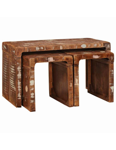 Tavolo Nesting 3 pcs Marrone Legno Recuperato Massello