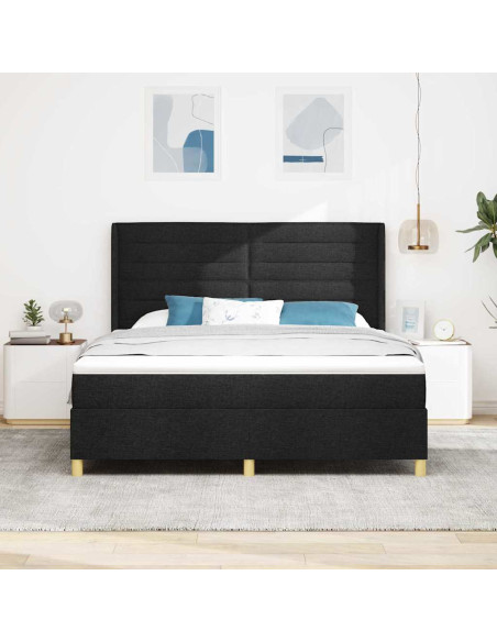Letto a molle con materasso Nero 180 x 200 cm Tessuto