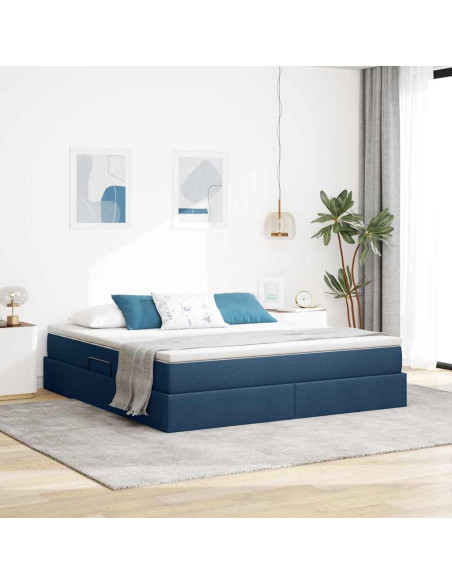Letto con contenitore e materasso Blu 160 x 200 cm Poliestere