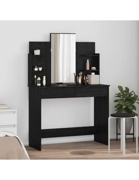 Toilette con Specchio con cassetto Rovere Nero 96 x 39 x 142 cm