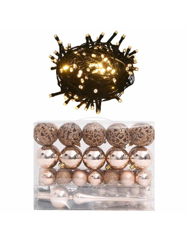 Set Natale con 60 Palline Punta e 150 Luci LED Oro Rosa