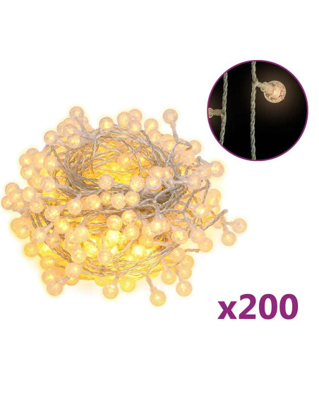 Filo di Luci Sferiche 20m 200 LED Bianco Caldo 8 Funzioni