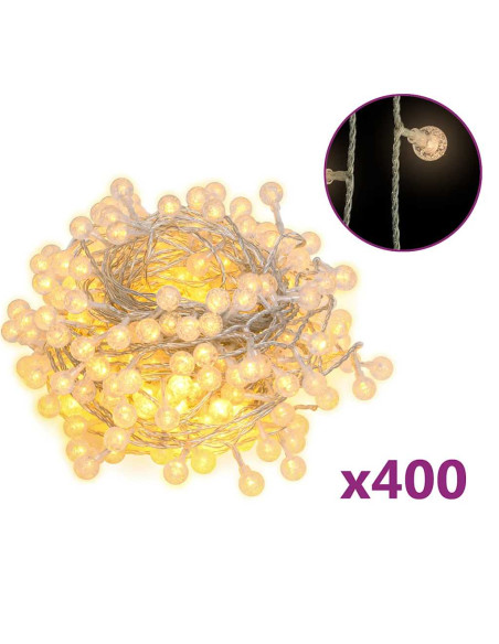 Filo Luci Fatate Sferiche 40m 400 LED Bianco Caldo 8 Funzioni