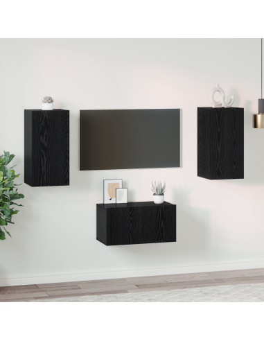 Set mobile TV 3 pcs Rovere Nero Legno multistrato