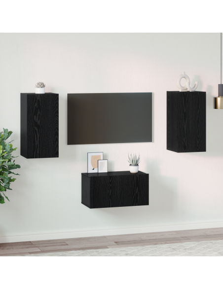 Set mobile TV 3 pcs Rovere Nero Legno multistrato