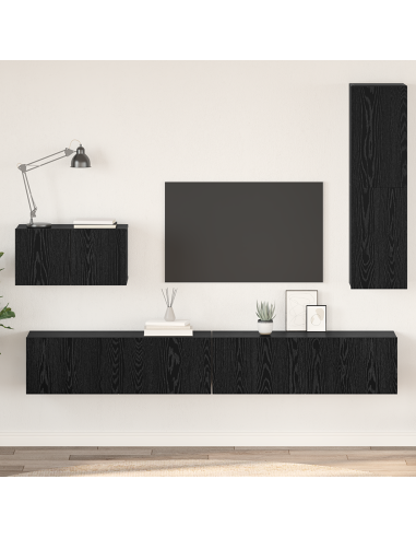 Mobile TV da Parete 4 pcs Rovere Nero Legno multistrato