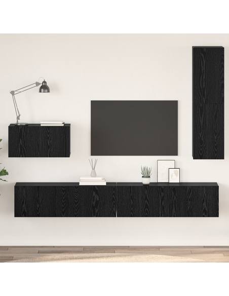 Mobile TV da Parete 4 pcs Rovere Nero Legno multistrato
