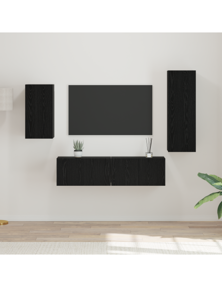 Set mobile TV 4 pcs Rovere Nero Legno multistrato