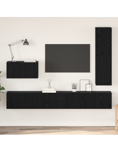 Set mobile TV con cassetto 4 pcs Rovere Nero Legno multistrato