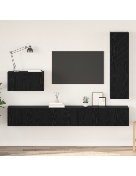 Set mobile TV con cassetto 4 pcs Rovere Nero Legno multistrato