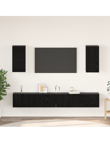 Mobile TV da Parete 3 pcs Rovere Nero Legno multistrato