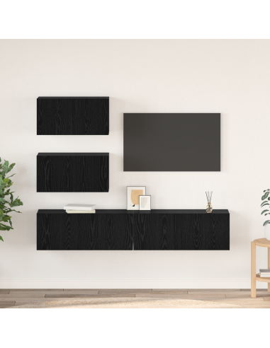 Set mobile TV 4 pcs Rovere Nero Legno multistrato