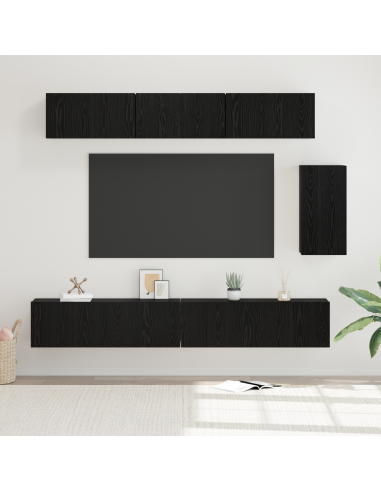 Set mobile TV con cassetto 6 pcs Rovere Nero Legno multistrato