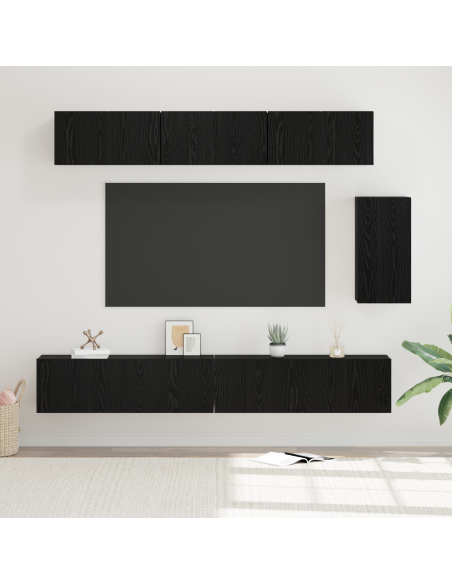 Set mobile TV con cassetto 6 pcs Rovere Nero Legno multistrato