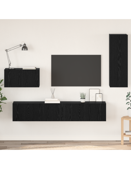 Mobile TV da Parete 4 pcs Rovere Nero Legno multistrato