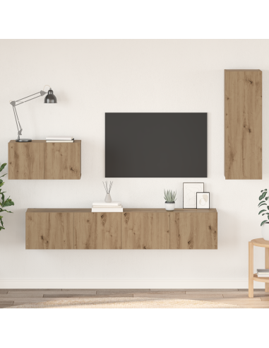 Mobile TV da Parete 4 pcs Rovere artigianale Legno multistrato