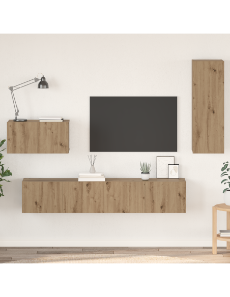 Mobile TV da Parete 4 pcs Rovere artigianale Legno multistrato