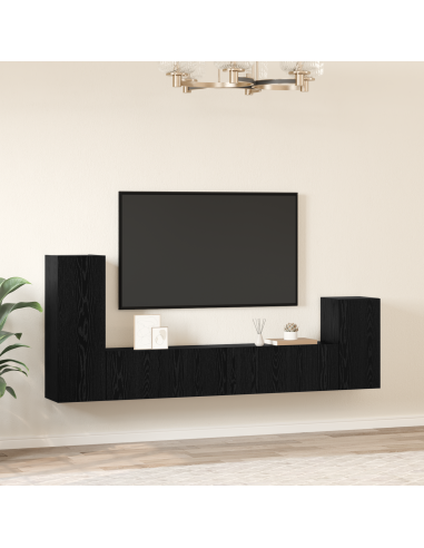 Mobile TV da Parete 3 pcs Rovere Nero Legno multistrato